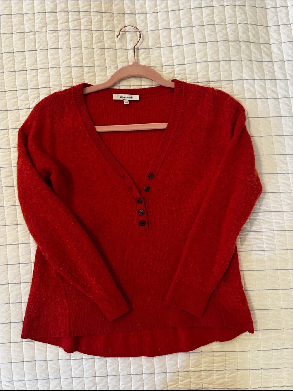 Madewell Fall Orange V-Neck Brown Button Sweater - small